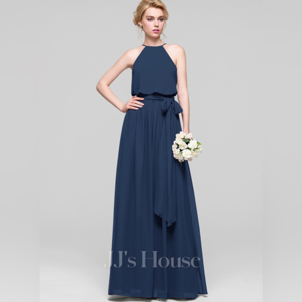 JJs House A-line Scoop Floor-Length Chiffon Bridesmaid Dress With Bow #90145